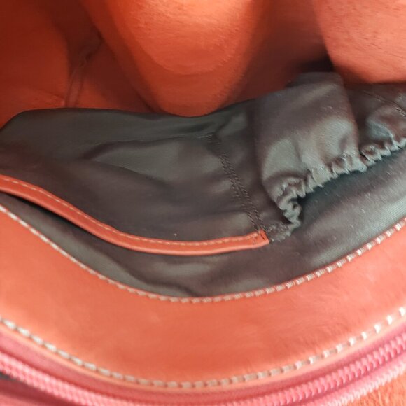 J Jill Coral Leather Tote Bag Purse Removable Pocket Hexagonal Unlined - Picture 7 of 13